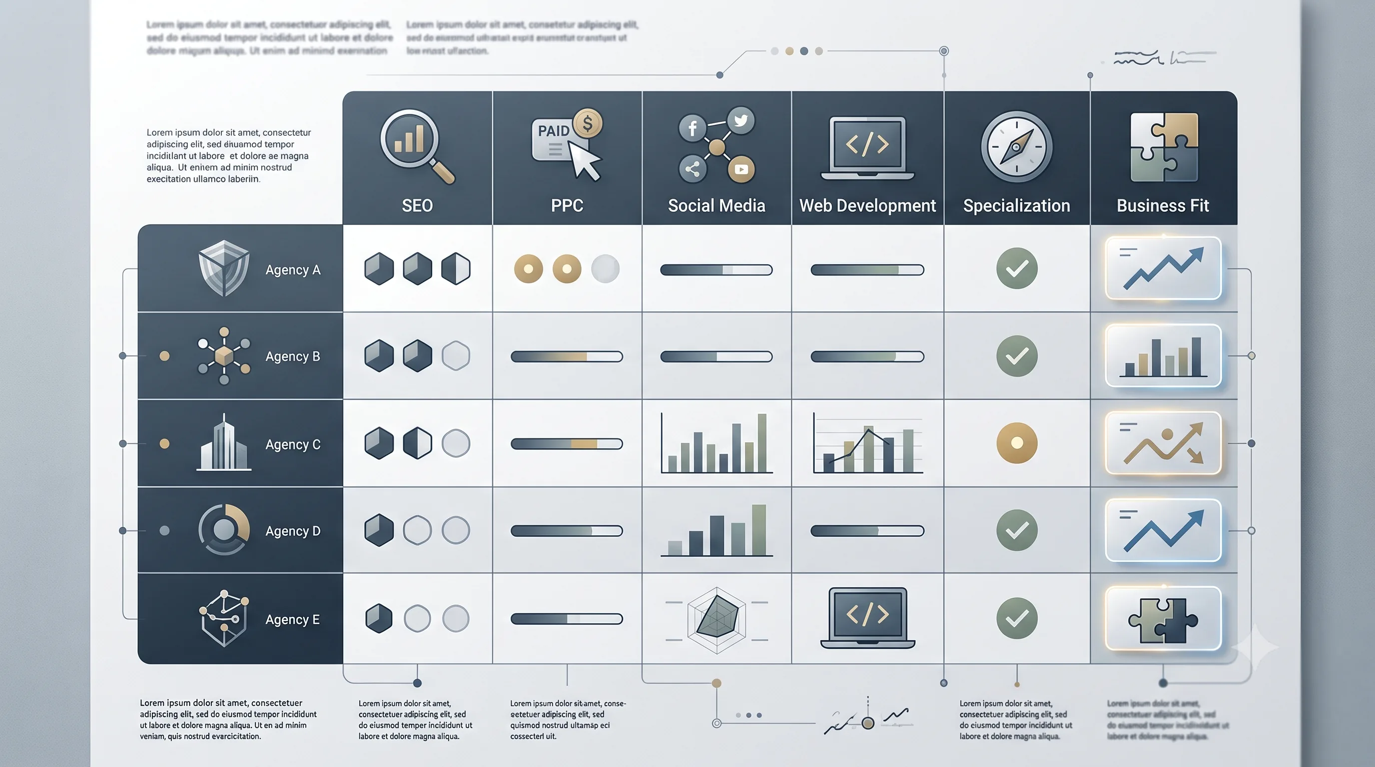 Comparison table of top digital marketing companies in Ahmedabad